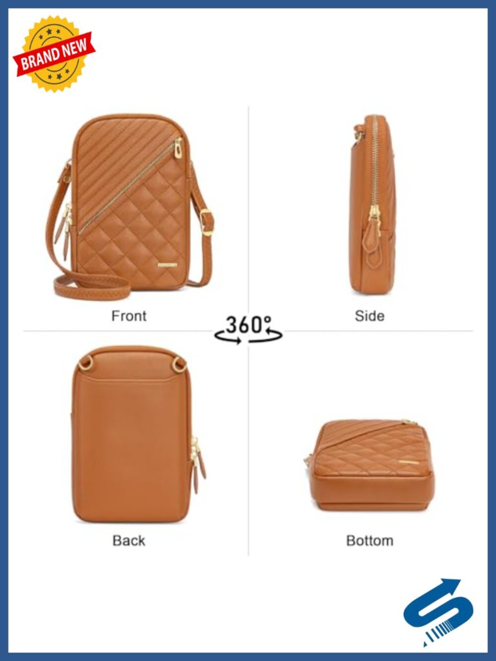 Vegan Leather Small Crossbody Bag with Double Zipper, RFID Blocking - Picture 2 of 6